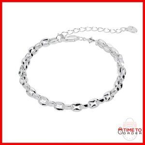 Silver Plated Puffy Chain Bracelet with Extender, Nickel-Free